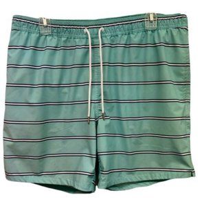 Bonobos Teal White Striped Geometric Lined BoardShorts Swim Trunks Mens Sz Large